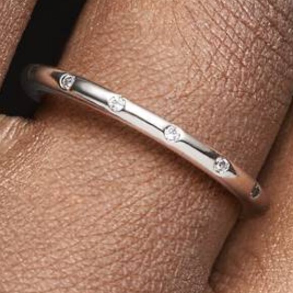 Pandora Simple Sparkling Band Ring Size 5 Sterling Silver - Picture 1 of 5